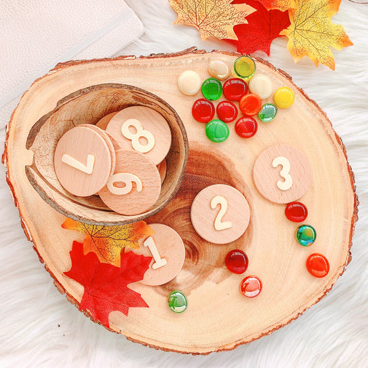 Number coins learning through play wooden numbers wooden numbers tracing numbers learn counting early years resources learn how to count maths  learning number recognition wooden number discs wooden rounds discs with numbers