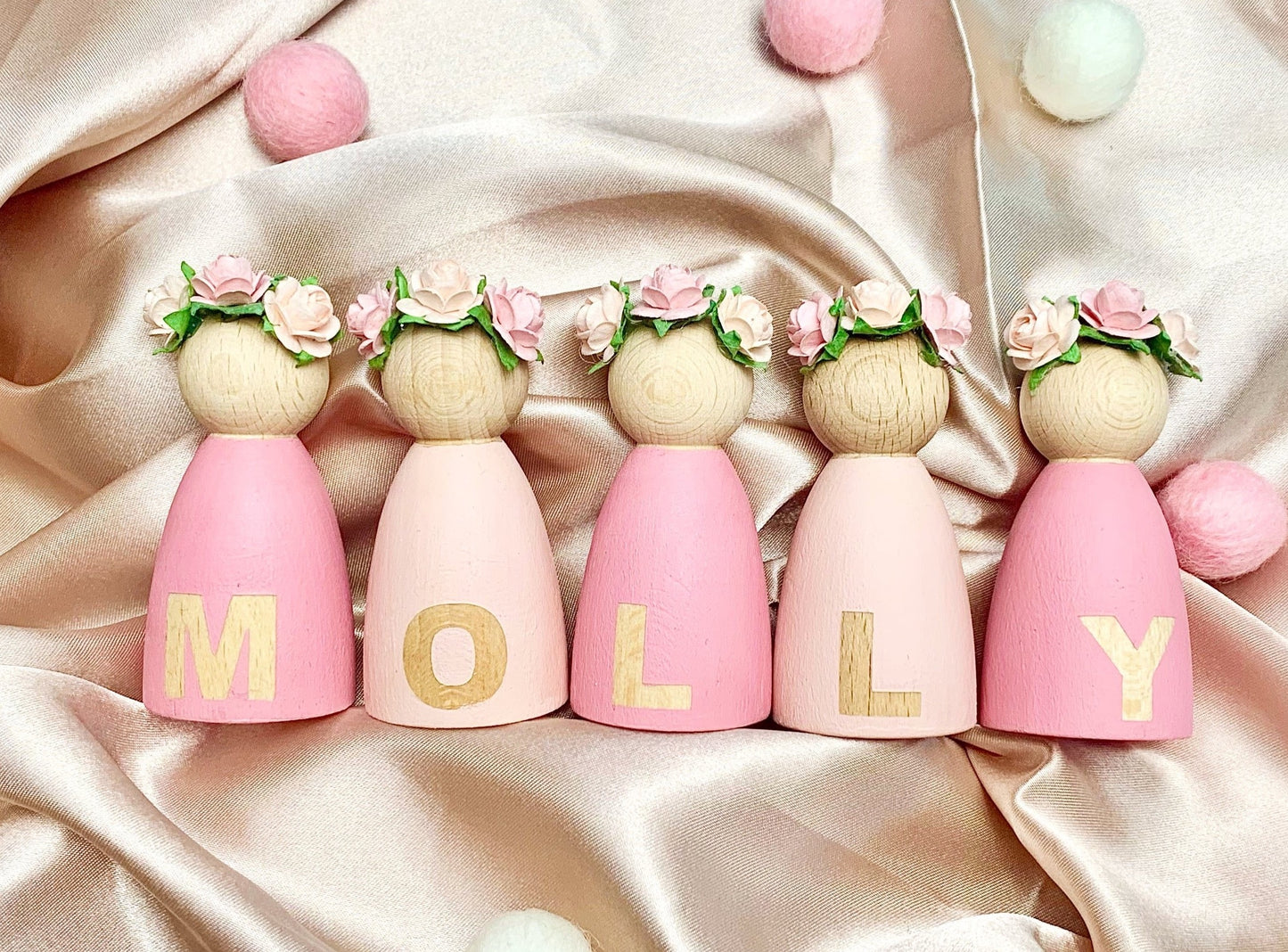 Personalised gifts wooden peg dolls personalised dolls name personalised doll set nursery room decoration wooden playroom decor baby bedroom decoration gift set birthday gift flower girl gifts flower girl doll will you be my flower girl? Wooden dolls with flower crown personalised gifts for little girls keepsake gifts not on the high street gifts