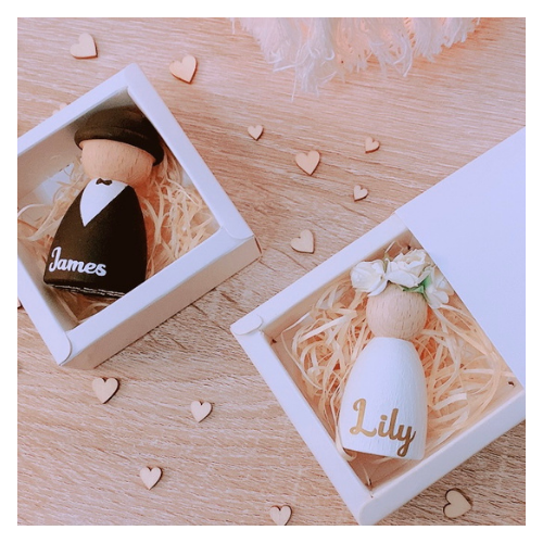 Flower girl peg doll page boy peg doll gift set. Will you  be our flower girl? My flower girl proposal gift set. Page boy proposal gift. Personalised flower girl peg doll. Personalised wedding keepsake page boy peg doll Wedding date keepsake