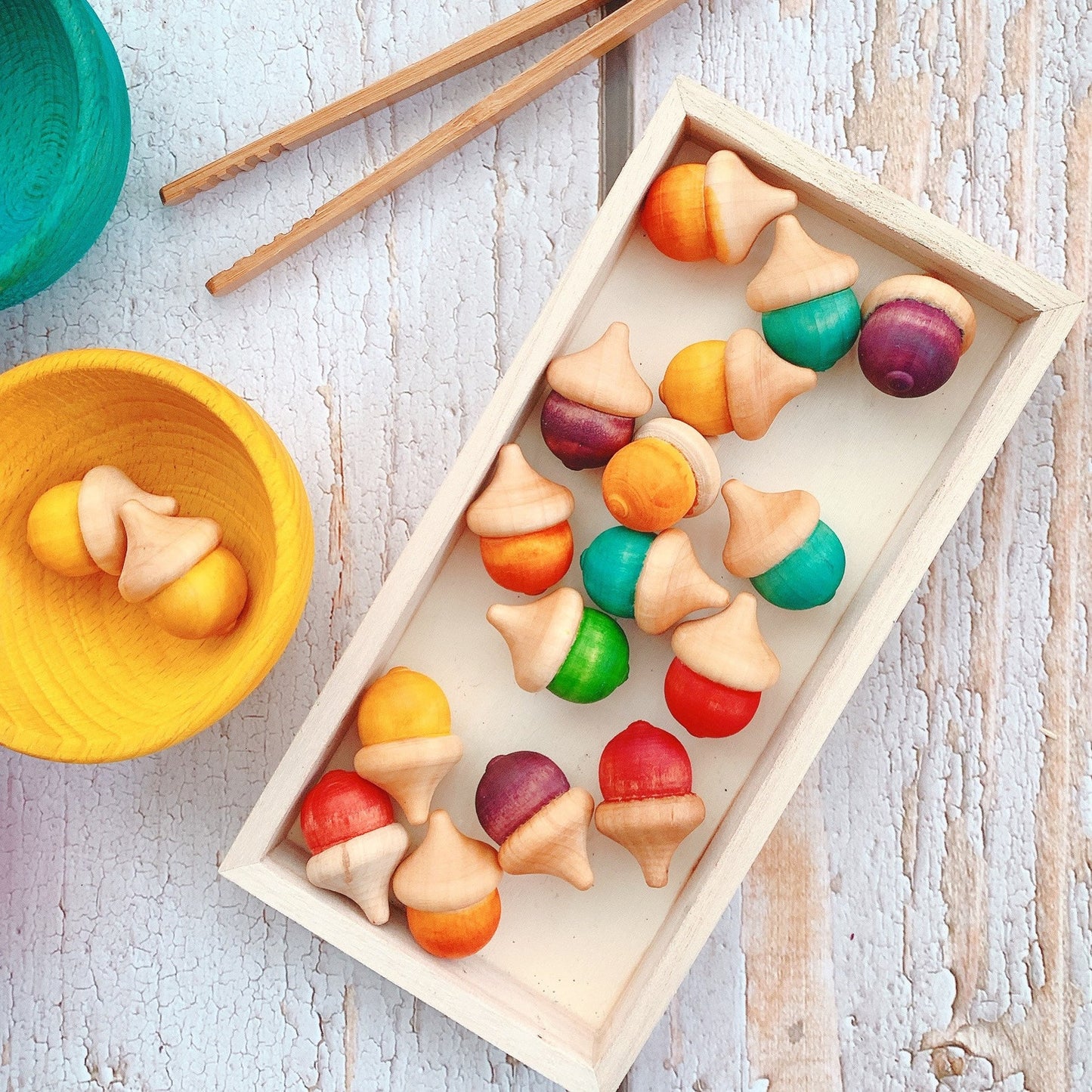 Wooden Acorns Counters Handpainted loose partt wooden acorns loose part play counting numbers