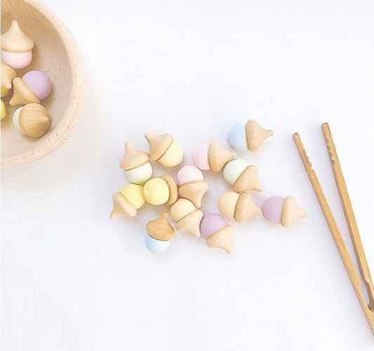 Wooden Acorns Counters Handpainted loose partt wooden acorns loose part play counting numbers