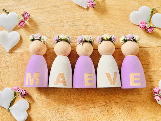 Personalised Peg Dolls With Flower Crown