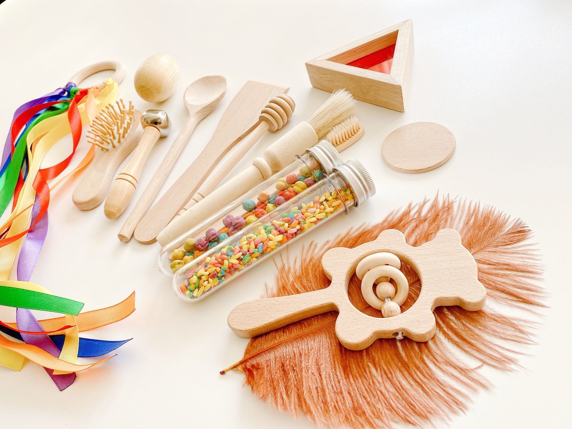 Treasure basket wooden toys Montessori toys Montessori treasure basket gift set natural toys natural basket sensory play kit sensory treasure rainbow hand kit wooden hand bell egg shaker wooden baby hair brush pastry brush wooden spoon bamboo toothbrush rattle wooden teddy bear rattle wooden block hand kite baby teether baby gift set Christmas treasure basket wooden toys feather natural feathers Montessori inspired treasures baby treasure basket treasure box wooden egg shakers