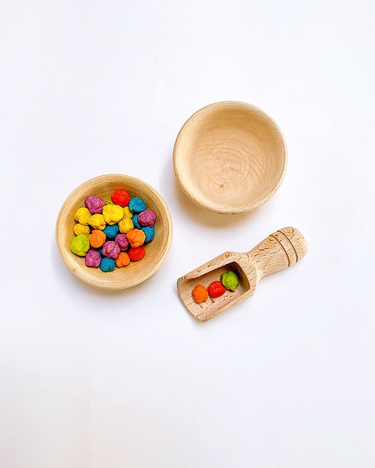 wooden scoop wooden bowls mini wooden scoops mini wooden bowls sorting play bowls bowl sorting rice play transfereing play activities wooden play activites montessori play the play tribe learn through play sensory play activites tools bowl and scoop set
