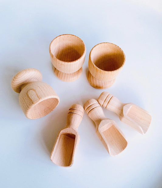 wooden scoop mini scoop wooden egg cup sensory play pouring play set scoop and egg cup mini wooden rice scoop learning through play the play tribe