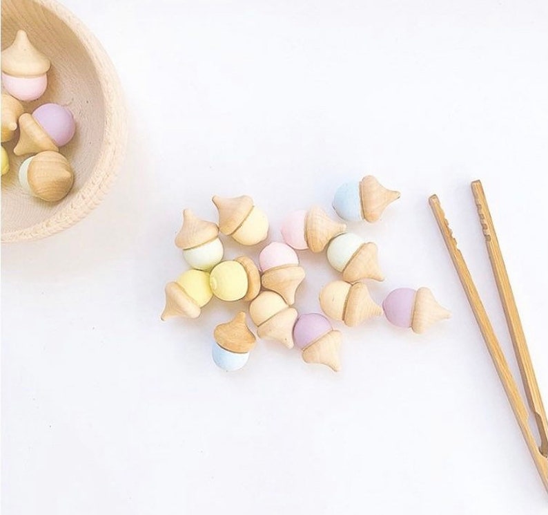 Wooden Acorns Counters Handpainted loose partt wooden acorns loose part play counting numbers 