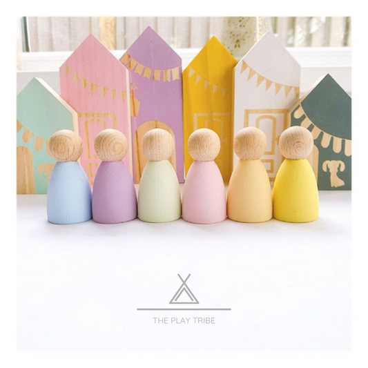 Handpainted peg dolls pastel peg dolls simple peg dolls for open ended play nursery room decoration handpainted with non toxic clay paints Waldrof steiner dolls wooden toys