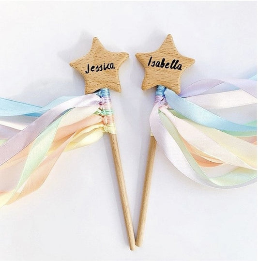Personalised Gifts Wooden wand with ribbons and personalised name flower girl gift set