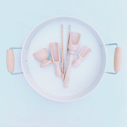Tuff Tray Sensory Round Sensory Tray With Handles. Large Round Tray with Handles Large Play Tray Wooden Scoops Wooden Egg Cup Bamboo Tongs